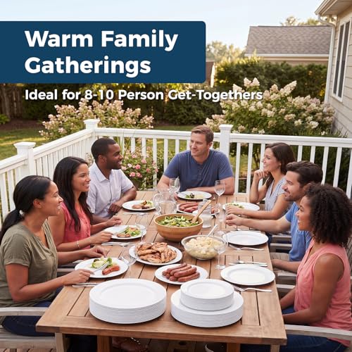 Ricvan Disposable White Plastic Plates 60 Pack, Microwave, Dishwasher Safe | Set for 30 Guests: 30 Dinner Plates and 30 Dessert Plates, Parties, Weddings, BBQs and Family Meals
