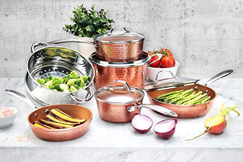 GOTHAM STEEL HAMMERED 10 Pc Ceramic Cookware Set, Non Toxic PFAS-Free