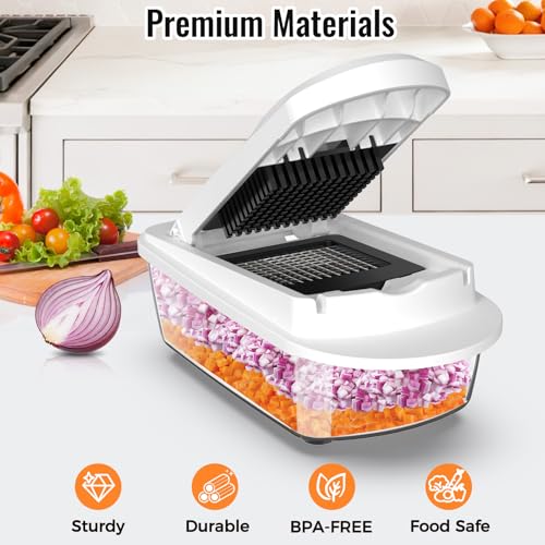 8-Blade Cook Tool & Gadget Sets, Egg Slicer Chopper Grater Set, White | Egg Slicer Vegetable Chopper Mandoline Food Grater with Container for Onion, Veggie Salad