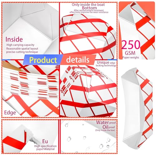 MotBach 100 Pack 2Lb Paper Food Boat Trays Disposable Paper Boat Plate Containers, Kraft Food Serving Tray Boats Baskets Bowls for Snack Popcorn Dessert BBQ Hot Dog Sandwich Burger Taco Fries Nacho
