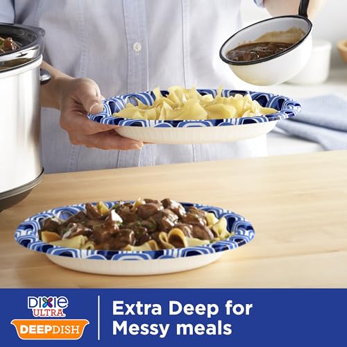 Dixie Ultra Deep Dish Paper Plates, 40 Count, 28 oz, Disposable Plates, | Heavy duty paper plates with deep dish design, party plate, microwave-safe, soak-proof, cut resistant, easy cleanup