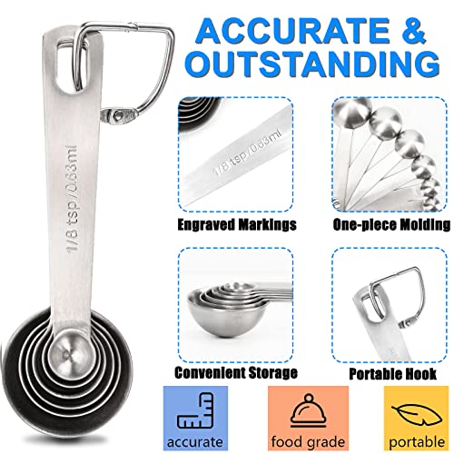 Measuring Spoons, 6-Piece Heavy Duty Stainless Steel Measuring Spoons Set | Small Tablespoon with Metric and US Measurements, Set of 6 for Measuring Dry and Liquid Ingredients