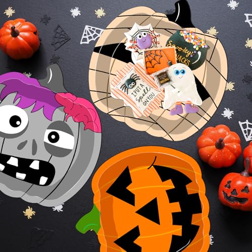 CHENGLIN 48 Pack Halloween Paper Plates - 6 Design Disposable Plates Colourful Round Tableware for Halloween Party Holiday Dinner Tableware Decoration Supplies, 9 Inch