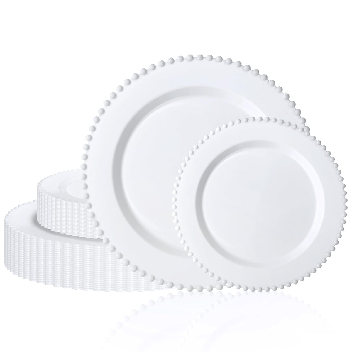 U-QE 60PCS White Plastic Plates, Beaded White Plates Disposable Heavy Duty | Fancy Disposable Plates, 30 Dinner Plates 10" & 30 Dessert Plates 7", Perfect for Party, Wedding & Birthday, White Plates