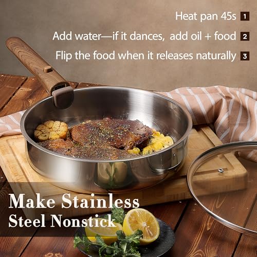 CAROTE 19pcs Tri-Ply Stainless Steel Cookware Set with Detachable Handle