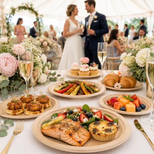Compostable Paper Plates: 9 Inch 125 Pack Heavy Duty Disposable Plates | Soak & Cut Proof, Bagasse Biodegradable Eco-Friendly Sugarcane Dinner Plates for Daily Party, Natural Brown