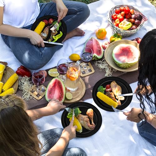 50 Pcs Paper Plates 9 Inches Black Plates, Disposable Party Tableware Set | Heavy-duty Dinner Plates, Round Party Plates for Wedding Birthday Decorations, Black Party Supplies for Daily Meals Picnic