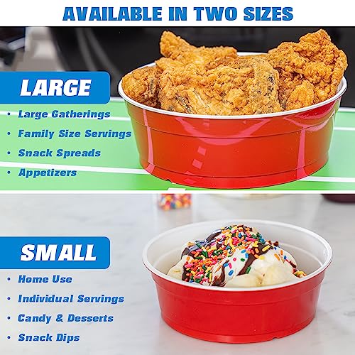 GoBig Red Party Cup Bowls - Large Disposable Plastic Bowls - 22 oz or 60 oz
