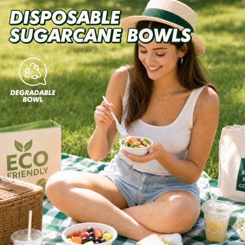 CELLURA Paper Bowls 8 oz [100 Pack], Disposable Compostable Soup Bowls, Heavy Duty White Bowls Bulk, Made of Natural Sugarcane Fibers, for Cereal, Salad, Ice cream