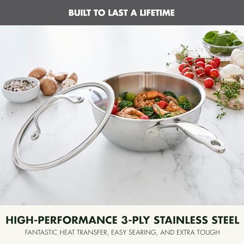 GreenPan Valencia Pro 2.5QT Tri-Ply Stainless Steel Chef’s Pan with Lid