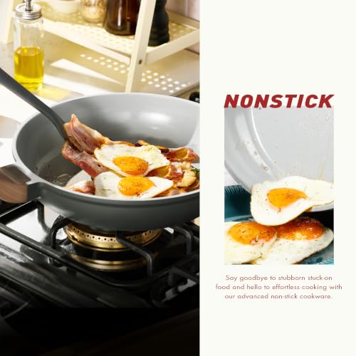 CAROTE 29pcs Ceramic Cookware Sets, Pots and Pans Set Gray
