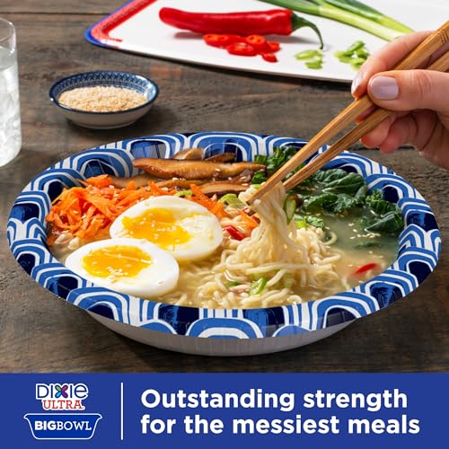 Dixie Ultra Large Paper Bowls, 34 oz Disposable Bowls, 34 Count | Heavy duty paper bowls for easy cleanup, Disposable bowls for hot soup, microwave safe, soak-proof shield, durable