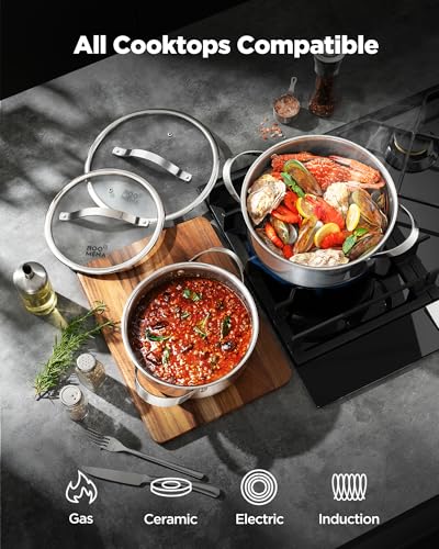 Pots and Pans Set Hybrid Stainless Steel, 10PC Nonstick Cookware Set