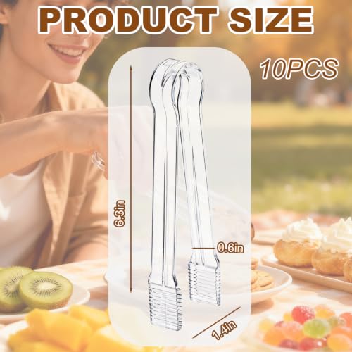 Perusiaw 10Pcs Clear Plastic Serving Tongs, 6.3 Inches Small Disposable | Mini Plastic Tongs for Food, Party, Buffet, Salad, Appetizer, Ice, Candy, Catering, Fruit, Easy to Hold and Clean