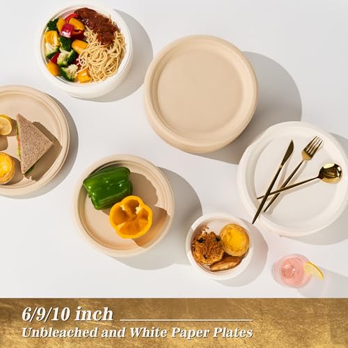Pulvoro 6 Inch Compostable Small Paper Plates White 100 Count Heavy Duty | Disposable Dessert Plates, Biodegradable Sugarcane Bagasse, For Cake, Snacks, Kids Meals & Parties, Microwave Safe
