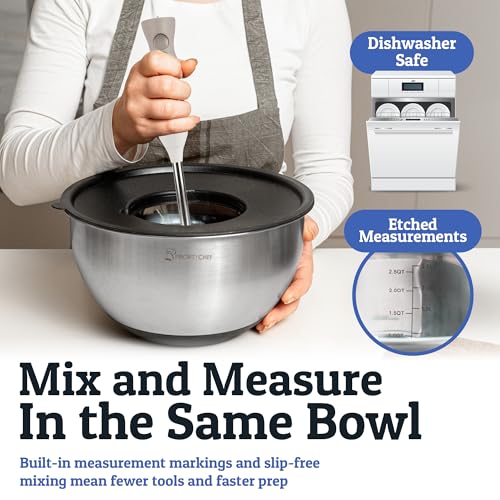 28pc Stainless Steel Mixing Bowls with Lids Set, 1.5-5 Qt, Black | 5 Non-Slip Bowls with Measurement Marks, 5 Airtight Lids, 3 Graters, 15-Piece Utensil Set; For Meal Prep, Baking, Storage