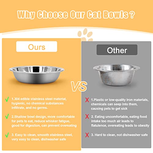 MicoSim Stainless Steel Cat Bowl-Shallow Wide Flat Cats Food Bowls,Metal Kitten Dishes Whisker Friendly Fatigue Relief,Replacement Basic Kitty Plates for Elevated Stand,Dishwasher Safe（Set of 5）
