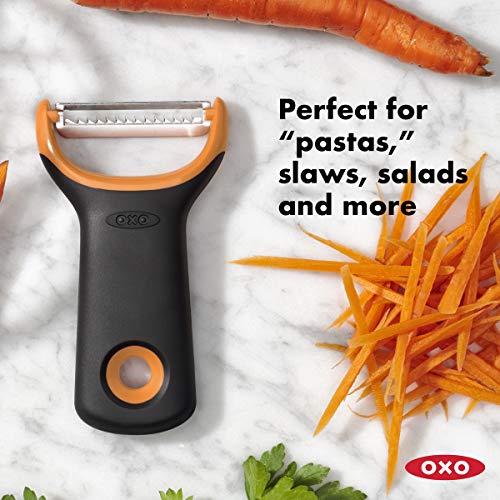 OXO Good Grips Stainless Steel Julienne Prep Vegetable Peeler | Food Prep, Shredder, Slicer, Blade, Non-Slip Grip, Carrot, Cucumber, Zucchini Strips, Zoodles, Dishwasher Safe