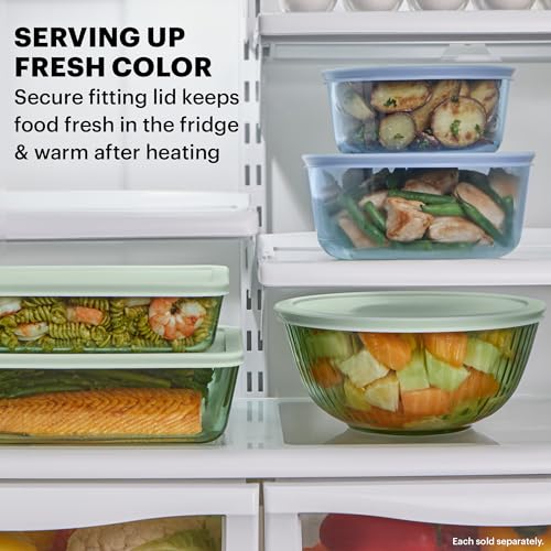 Pyrex Colors Tinted (3-Pack, Full Set) Sculpted Tinted Glass Mixing Bowls | 1.3, 2.3 & 4.5 QT nesting set of bowls with plastic lids for prepping & baking, dishwasher safe