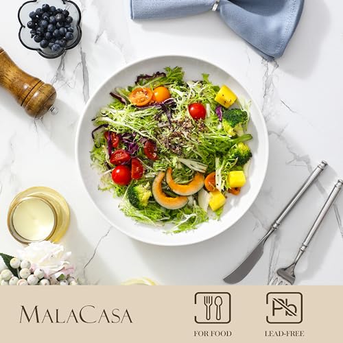 MALACASA 10" Large Pasta Bowls Set of 4, 56 OZ Wide and Shallow Salad Bowls Soup Bowls, Porcelain White Serving Bowls, Kitchen Bowl Plates Pasta Plates, Microwave & Dishwasher Safe, Series REGULAR
