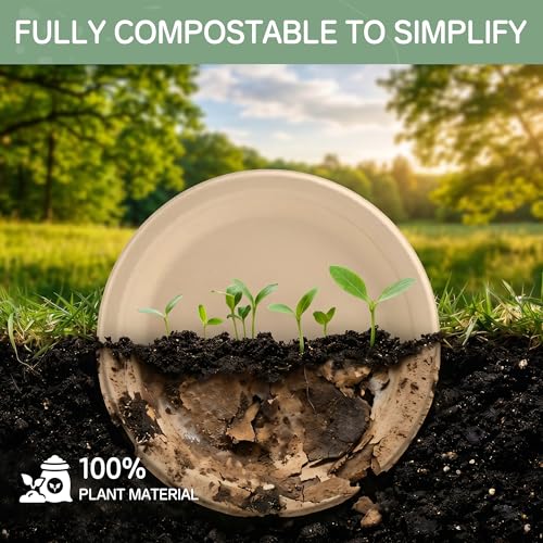ECOEXTRA 10 Inch [125 Pack] Compostable Paper Plates | Brown, Disposable Paper Plates Heavy Duty, Made of Natural Sugarcane Fibers for Party, Home, Picnic