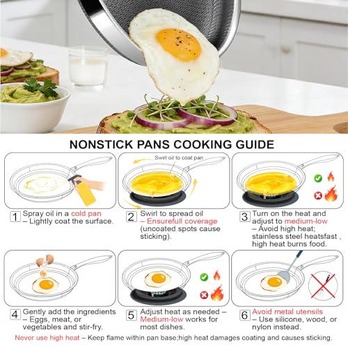 Vocvee Frying Pans, 10-inch with Lid, Hybrid Frying Pans Stainless Steel Skillets, Dishwasher & Oven-Safe, Stay-Cool Handle, PFOA Free Cookware, Compatible with All Cooktops