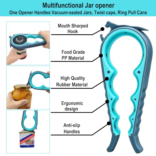 Jar Opener for Weak Hands, Seniors with Arthritis, 5 in 1 Bottle Opener | Multi-use Lid Opener Set with Non-slip Rubber Gripper Pad & Wine Opener, Great for Senior Parents, Grandparents or Loved Ones