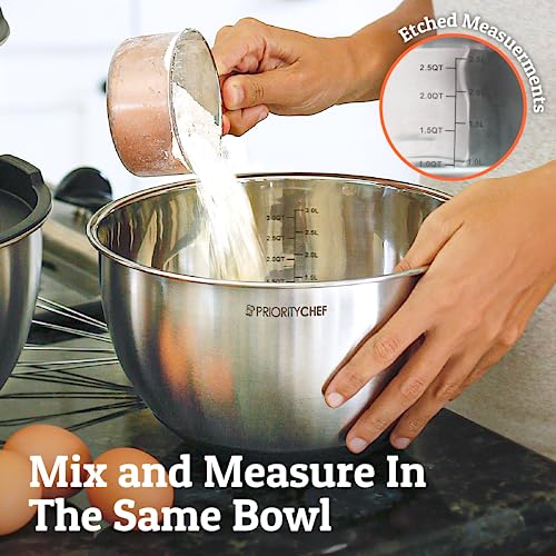 Premium Mixing Bowls with Airtight Lids Set, Thicker Stainless Steel, Black | 1.5-5 Qt Metal Nesting Bowls with Non-Slip Base that are Ideal For Baking, Serving and Storing in the Kitchen
