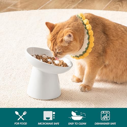 vancasso Ceramic Slow Feeder Cat Bowl, 6.25 Inch Elevated Cat Slow Feeder Bowl, Anti Vomiting for Dry and Wet Food, White