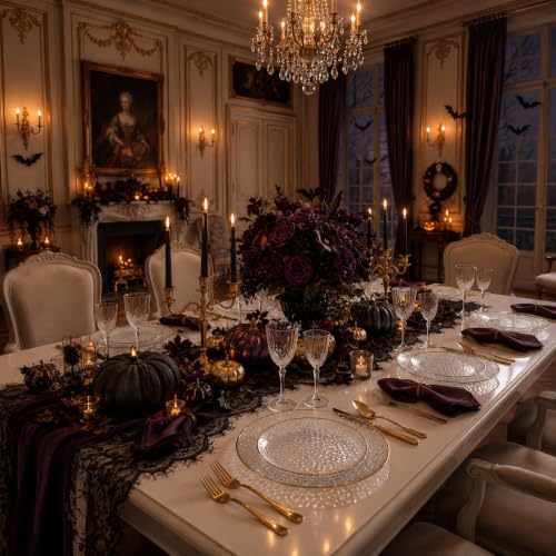 SUT 36Pcs Clear Plastic Plates, Hammered Plates Disposable Heavy Duty, Clear Disposable Plates With Gold Rim, Fancy Plastic plates Include 18 Dinner plate and 18 Dessert plate for Wedding