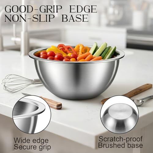 DUTZUN Kitchen Gadgets, Stainless Steel Mixing Bowls & Colander Strainer | Home & kitchen essentials for cooking, 5 nesting metal bowls with strainer for salad, baking & serving, dishwasher safe