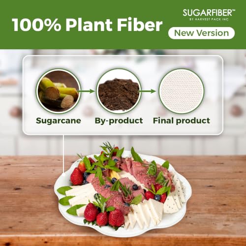 10 inch Elegant Compostable Paper Plates White Floral Acanthus Scalloped | Food Containers,Microwavable,Natural,Sugarcane,Disposable,Bagasse,Eco Friendly,Wedding,Dinner,Scalloped,Sugarfiber,Elegant