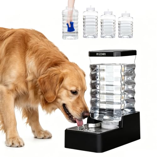 RIZZARI 2.64 Gallon Pet Water Dispenser: Filter-Free Wide Mouth Design | Stainless Steel Bowl / Dishwasher Safe / No Electricity / Stable Base / Multi-Pet Friendly / Low Maintenance