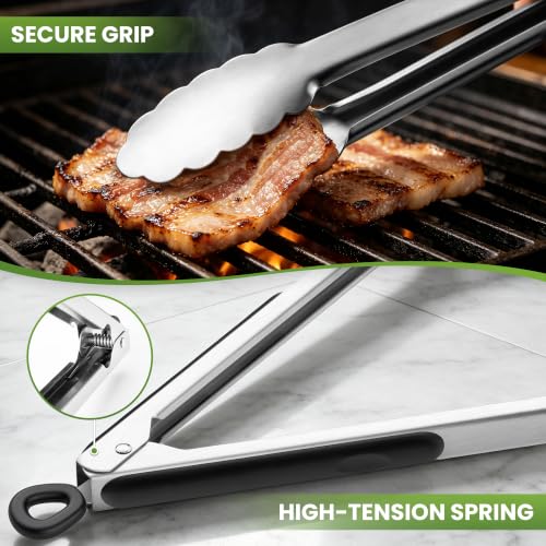 Grill Tongs, 17 Inch Extra Long Stainless Steel BBQ Tongs (17", 1PC) | UP to 600 °F | For Cooking/Serving/Grilling | Heat-Resistant | Dishwasher Safe