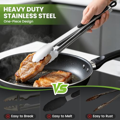 Grill Tongs, 17 Inch Extra Long Stainless Steel BBQ Tongs (17", 1PC) | UP to 600 °F | For Cooking/Serving/Grilling | Heat-Resistant | Dishwasher Safe