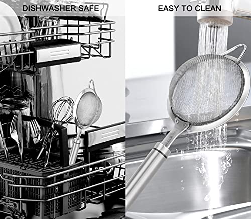SUNWUKIN Fine Mesh Strainer with Handle Tea Sifter Stainless Steel Sieve | 18/8 Metal, Dishwasher Safe, Small strainer, Reinforced rim, Rust-proof, Hang loop, Filter for Food Rice Fruits Juice Drinks