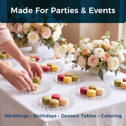 Ricvan Clear Plastic Dessert Plates, 6.25 Inch, 100 Pack, Heavy Duty | BPA-Free Hard Plastic Plates for Desserts and Appetizers; Disposable or Hand Washable for Parties, Weddings and Catering