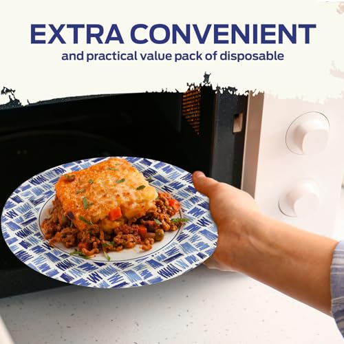 PAMI Heavy Duty Round Paper Plates 7 in,Microwave Safe,Disposable,Blue,50