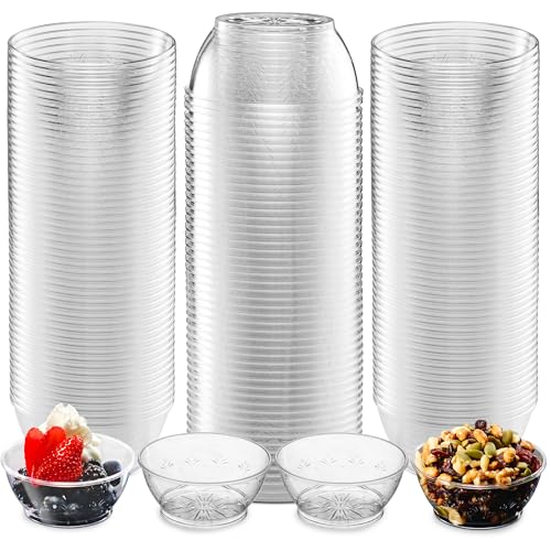 6 Oz Clear Mini Plastic Dessert Bowls (100-Pack) Disposable Serving Bowls | Premium Hard Plastic Bowls for Serving Ice Cream, Salsa, Desserts, Snacks, Weddings, Catering, Home & Event Party Supplies