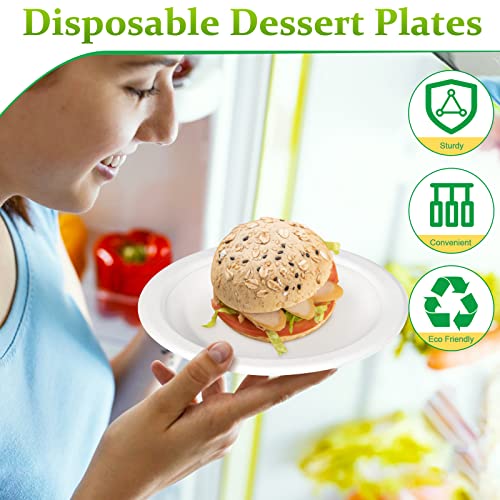 Greconv 300 Pack 6 inch Paper Plates, Small Paper Plates Bulk, White | Disposable Dessert Plates, Compostable Plates Made from Sugarcane Fibers, Recycled Plates for Dessert Cake Appetizer