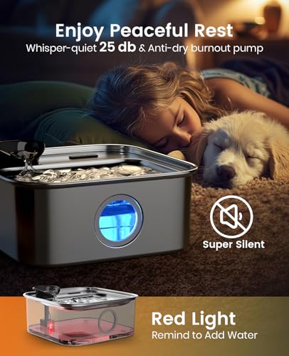 oneisall 10L/2.6Gal Dog Water Fountain for Large Dogs (with 6 Filters) | Deeper & Wider Drinking Area, Visualization Water Window & Triple Filtration,304 Stainless Steel