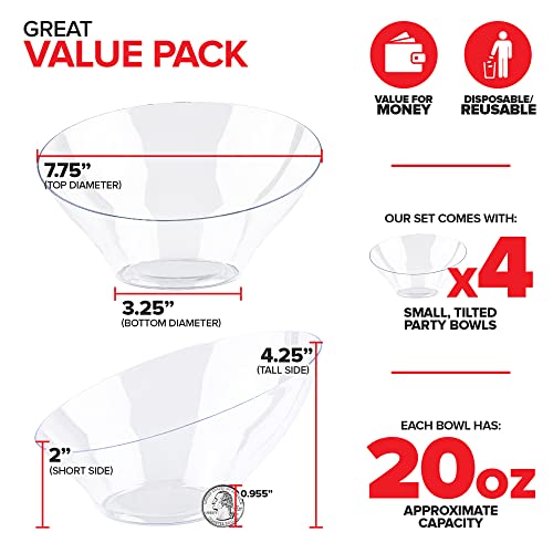 20oz Clear Plastic Serving Bowls (4 Pack) Medium Disposable Candy Dishes, Buffet Containers, Chips, Popcorn, Snacks, Mints, Salad Bar, Snack Bowl, Parties, Office Desk, Bridal Shower, Party Supplies