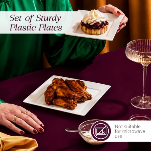 [60 PCS] Square Plastic Plates for Party | White Disposable Plastic Plates | 9.5-Inch 30 Dinner & 6.5-Inch 30 Salad Plates | Hard Plastic Plates Disposable for Parties, Wedding, Christmas & Thanksgiving