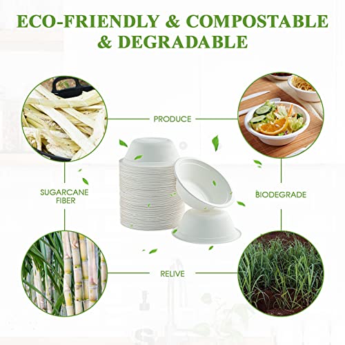 Vplus 200 Pack 12 OZ Compostable Paper Bowls, Bagasse Bowls，White | Disposable Compostable Bowls Bulk, Eco-friendly Bagasse Bowls, Heavy-duty Bowls, Perfect for Milk Cereals, Snacks, Salads