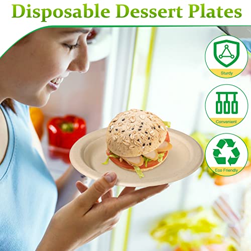Greconv 300 Pack 6 inch Paper Plates, Small Paper Plates Bulk, Brown | Disposable Dessert Plates, Compostable Plates Made from Sugarcane Fibers, Recycled Plates for Dessert Cake Appetizer