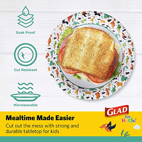 Glad for Kids Disposable Paper Plates, Dinosaurs, 8.5 Inch, 20 Count | Heavy-duty, soak-proof, cut-resistant plates for birthdays, parties, and everyday meals