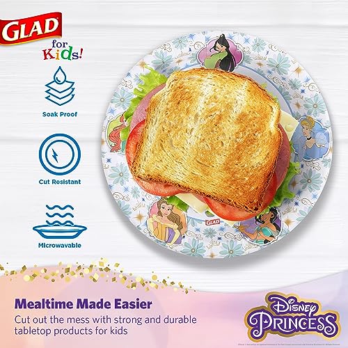 Glad for Kids Disney Princess Disposable Paper Plates, 8.5 in, 40 Count | Soak-proof, heavy duty design for everyday meals, school lunches, and birthday parties