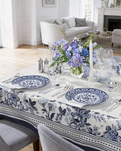Hioasis Blue Plastic Plates, Fancy Disposable Pates, 60 Pcs for 30 Guests | Blue & white porcelain design. Dishwasher safe, 10.25" dinner & 7.5" dessert plates for Wedding