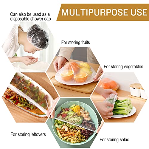 DI QIU REN 200 Plastic Bowl Covers Bread Proofing Disposable Food Covers | Stretch Elastic Saran Wrap for Outside, Alt to Foil/Plastic Wrap Reusable Shower Caps for Sourdough Bread Starter Basket