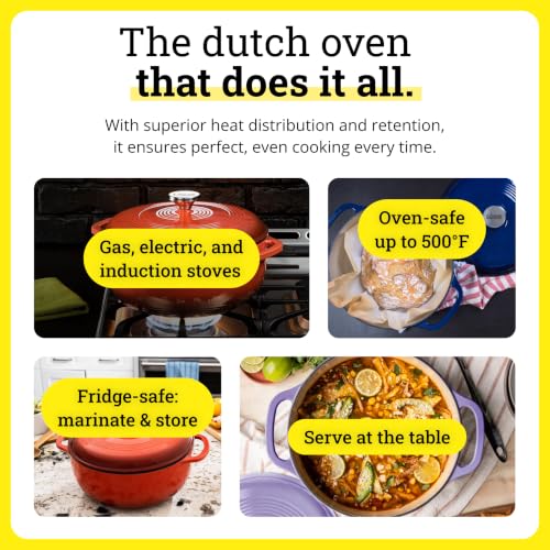 Lodge Essential Enamel Cast Iron Dutch Oven, 7.5 Quart, Storm Blue